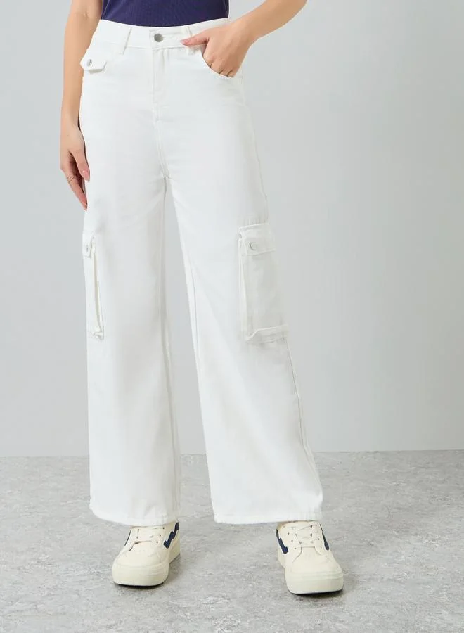 Styli White Mid Rise Wide Leg Jeans